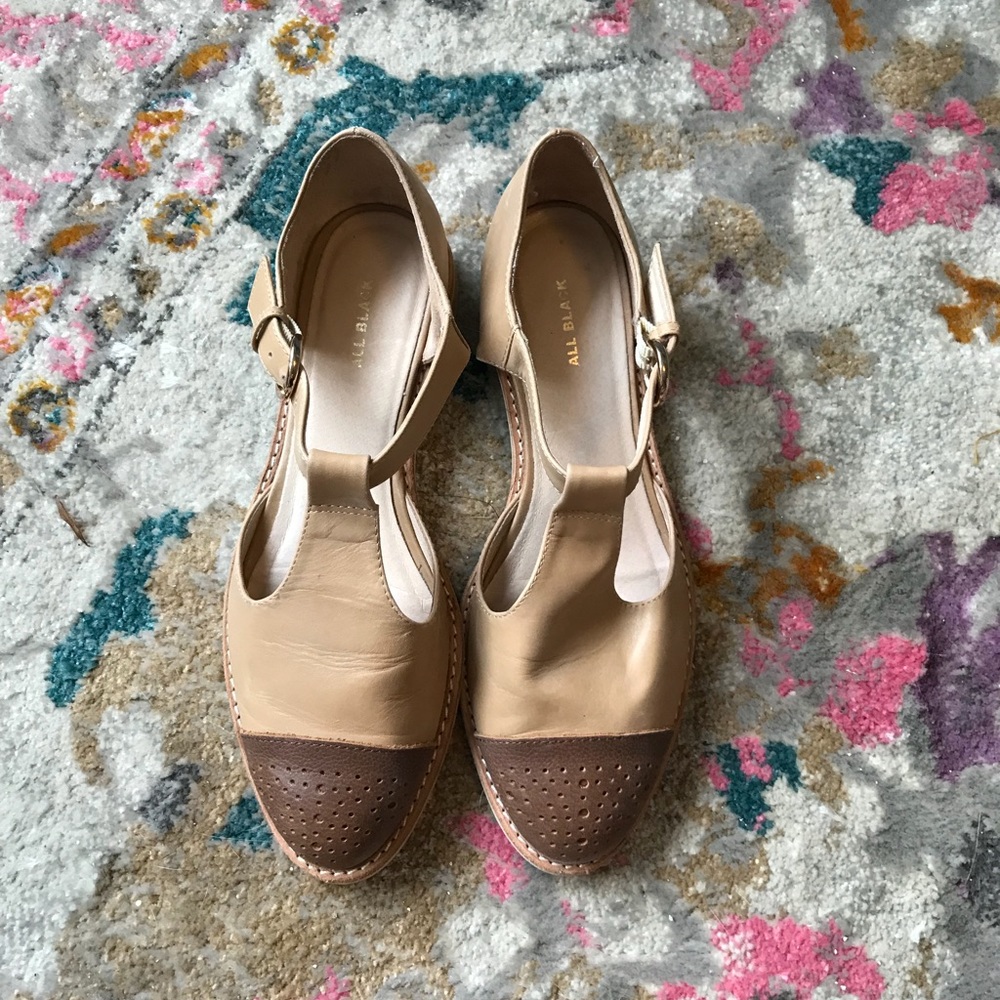 Size 39 All Black T-Strap Oxfords